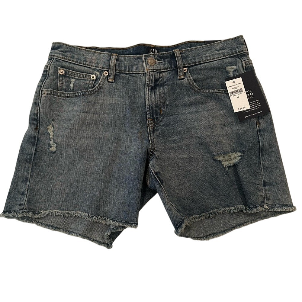 Gap Mid-Rise Stretch Denim Shorts Womens 27 Indigo Distressed Boho Hippie Dainty